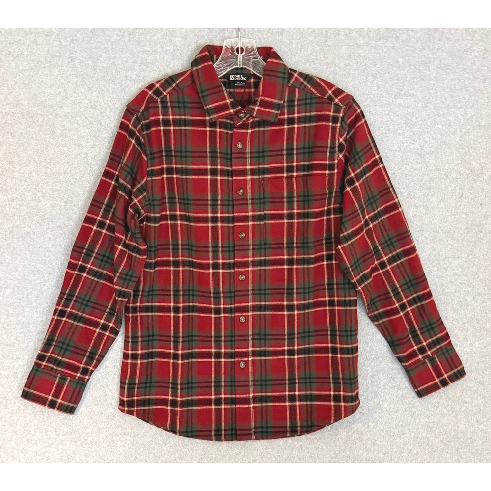 NEW! Eddie Bauer Flannel Shirt Mens Small Red Plaid Long Sleeve Camping Warm NWT